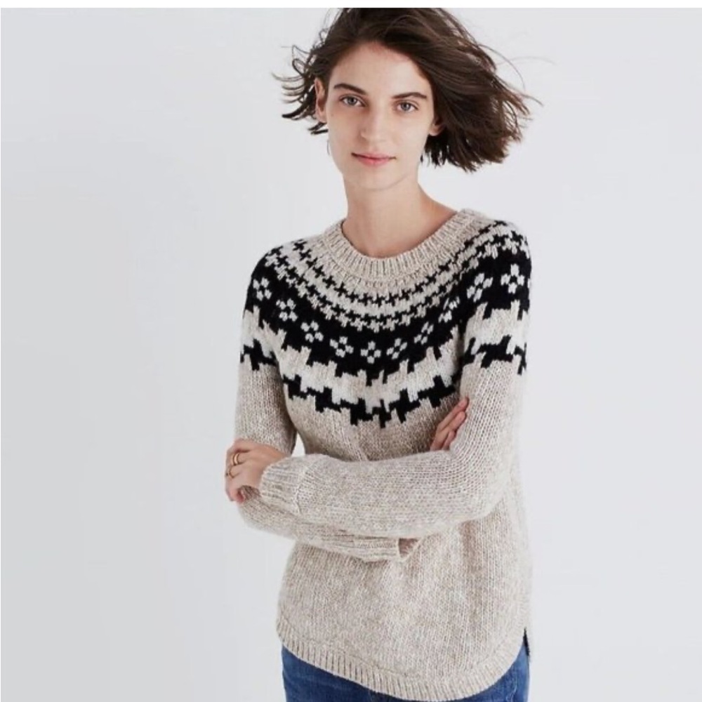 Madewell | Women’s Fair Isle Boxy Crewneck Wool Blend Sweater Nordic pattern XS